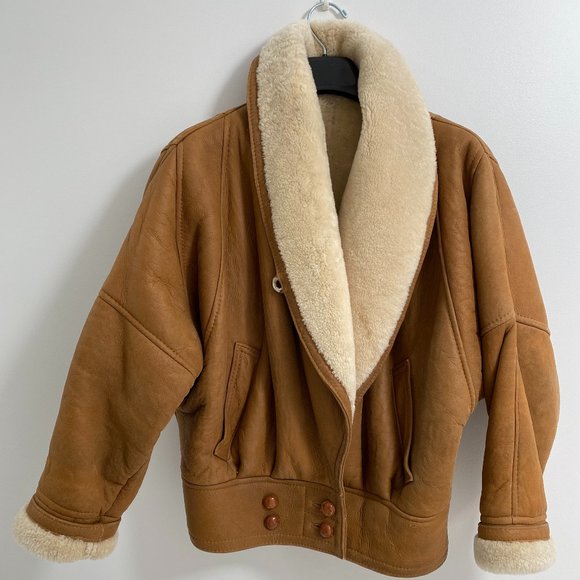 Andrew Marc sheerling bomber jacket, buckskin color, size M